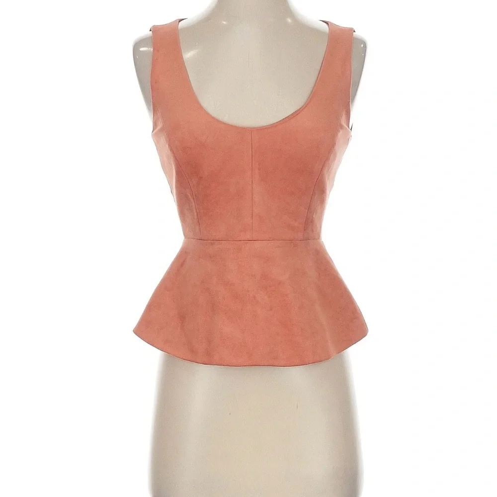 BCBGMaxAzria Dusty Rose Suede-Look Peplum Camisole XXS